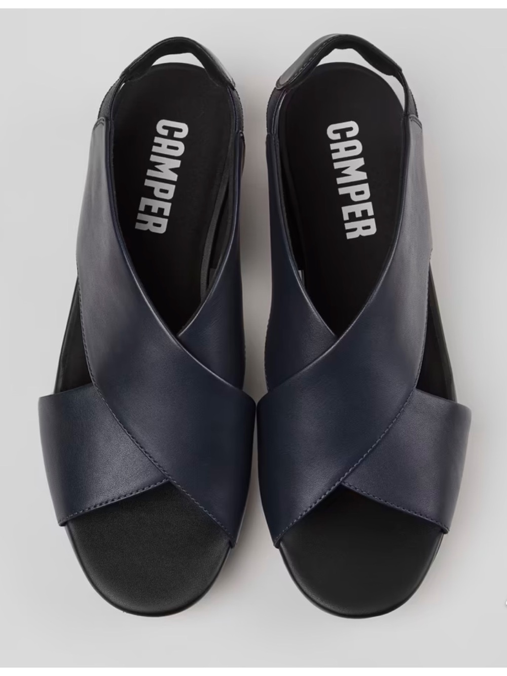 Camper Navy and Black Leather Crisscross Slingback Sandals